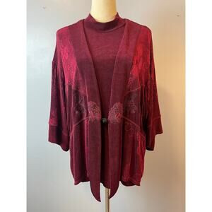 Burgundy 2 piece Liquid Knit Cardigan Blouse Set Victorian Whimsygoth Vampire